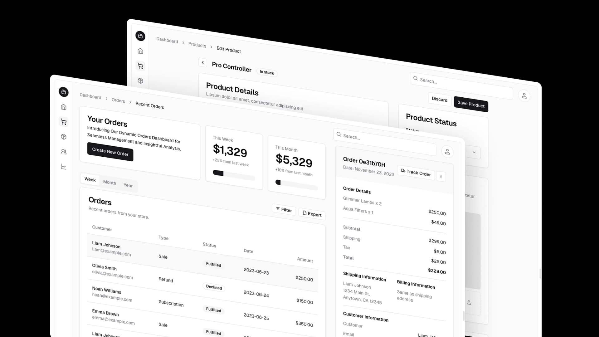 Shadcn Dashboard CRM & CMS example image on light mode